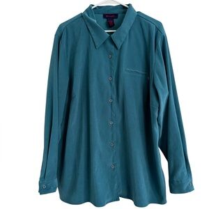 Demin & Co Teal Faux Suede Button-Up Collared Shirt